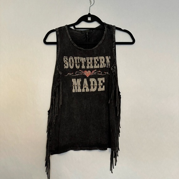 T Party Southern Made Fringe Distressed Country Tank Top | Women’s Size Small - Picture 4 of 12